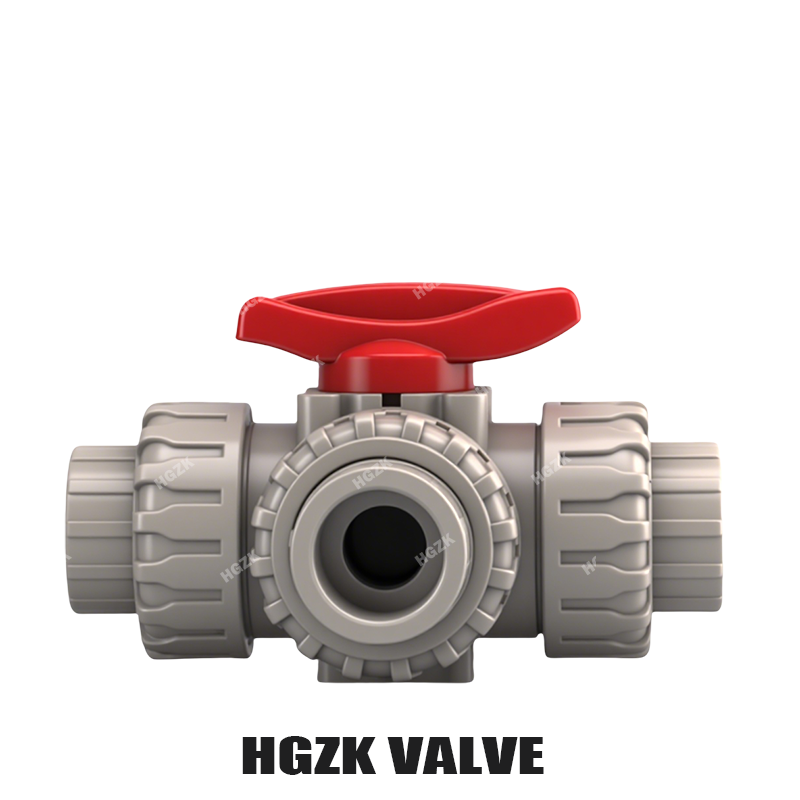 PPH Double Union Three-Way Threaded Ball Valve