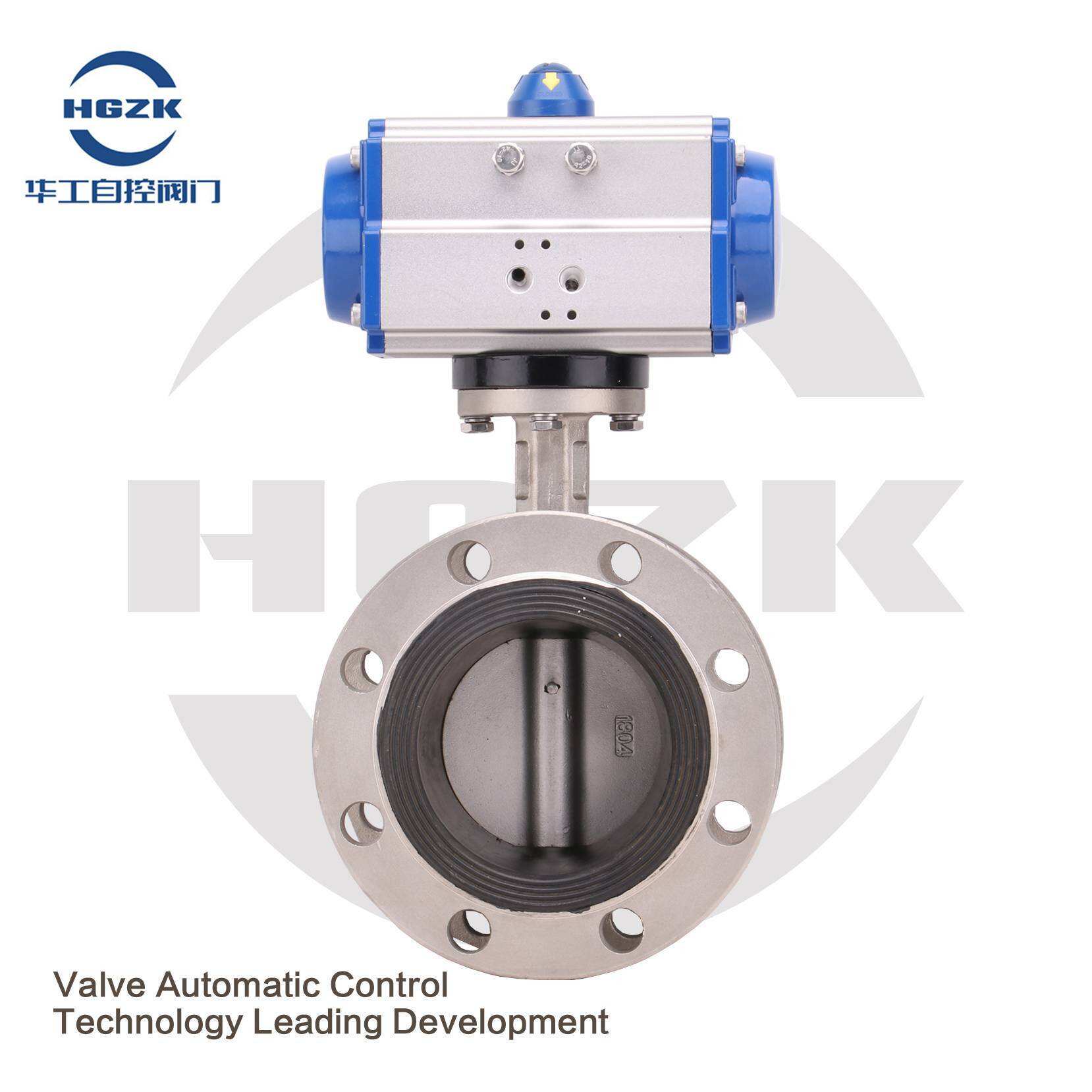 Pneumatic stainless steel flange butterfly valve