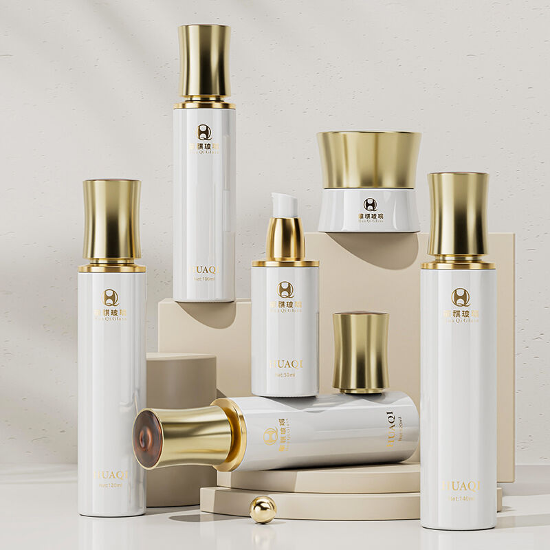 Empty Glass Pump Bottle and Cream Jar Set