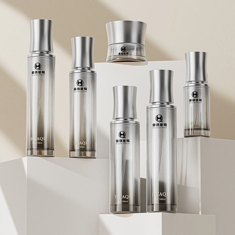 Empty Glass Pump Bottle and Cream Jar Set