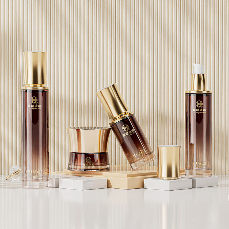 Empty Glass Pump Bottle and Cream Jar Set