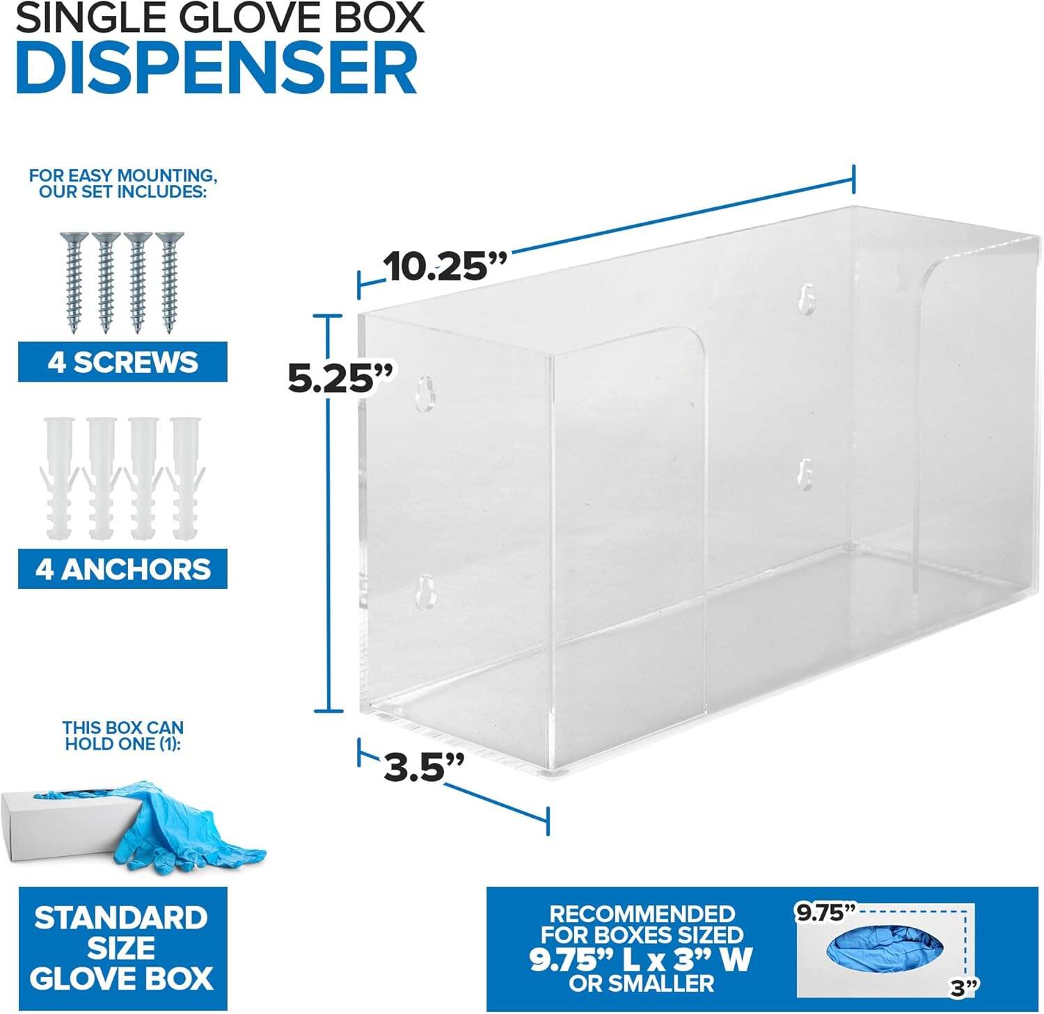 Acrylic Glove Dispenser Wall Mount, Clear Plastic Glove Rack Floating Triple Gloves Box Holder 16.1'' X 10.2'' X 3.8'', Capacity Of 3 Glove Boxes