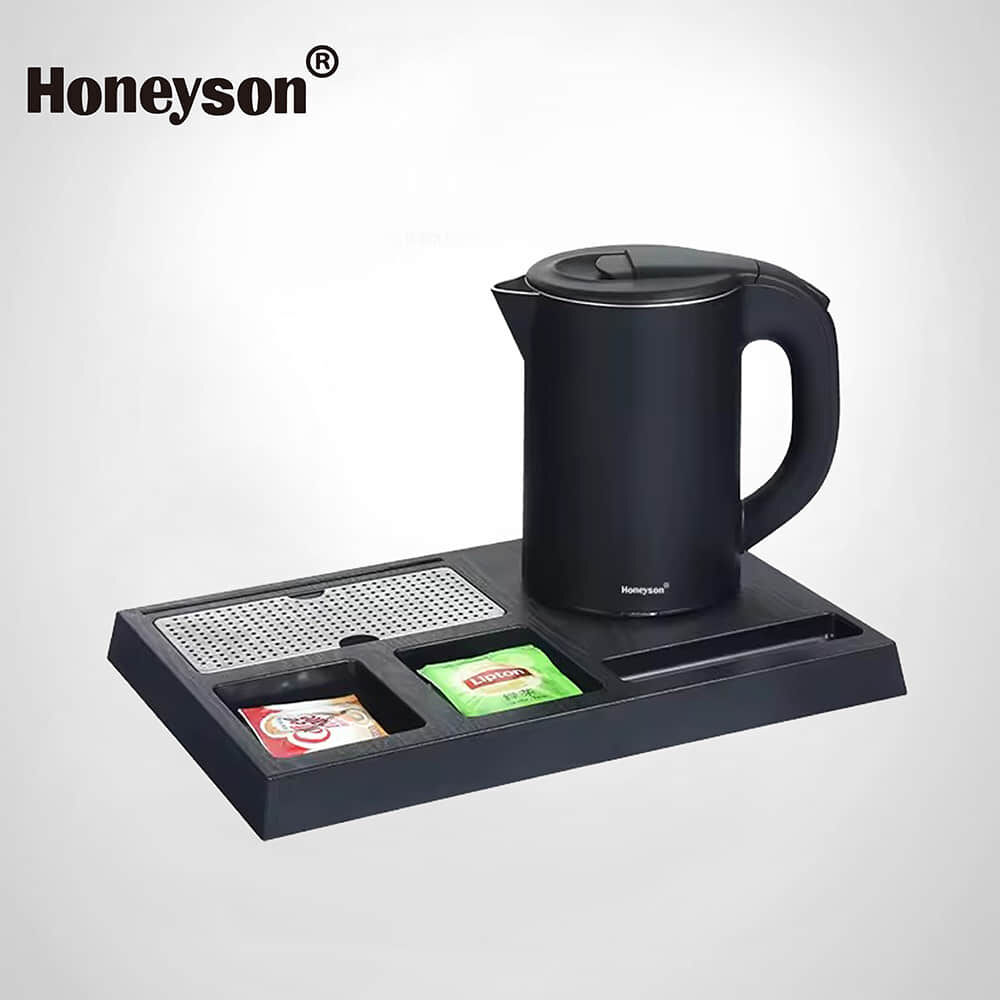 Set Bouilloire pour Chambre d'Hôtel avec Plateau ABS, Capacité 0,8 L, Corps Double - Style Toucher Frais, I-H1268
