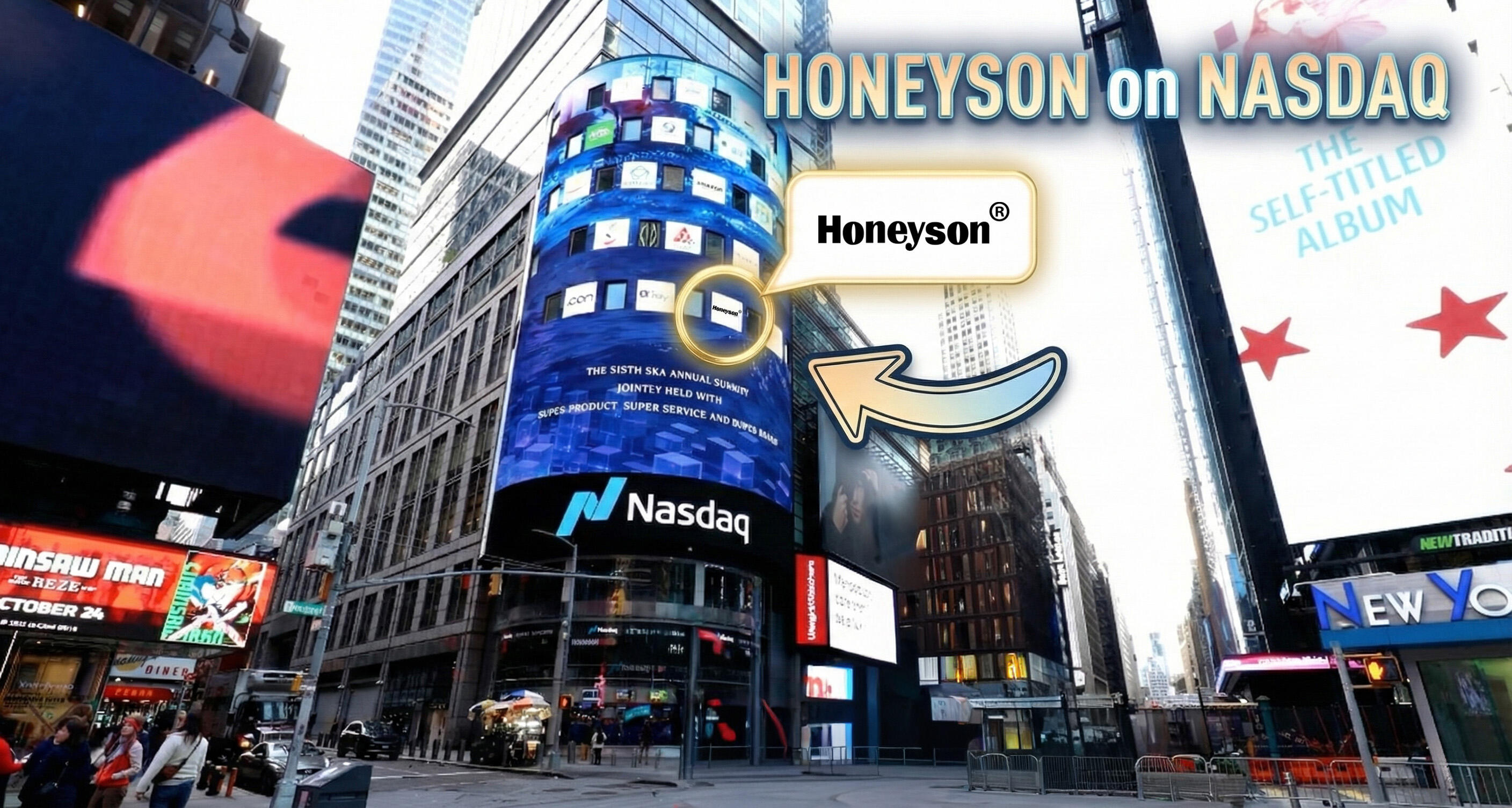 Honeyson® Lights Up Times Square: Standing Tall with Global Giants on the Nasdaq Tower
