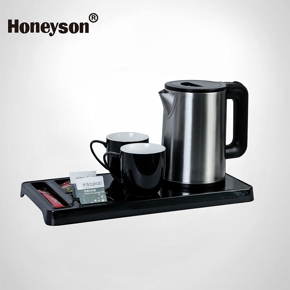 Waterkokerset voor hotelkamers met melamine dienblad, inhoud 1,0 l, waterkoker van roestvrij staal (304), D-K108