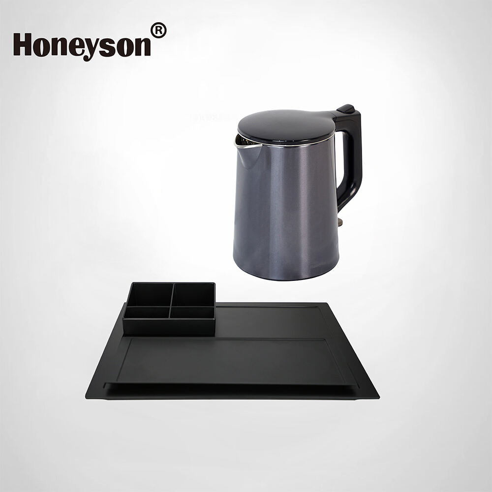 Waterkokerset voor hotelkamers met melamine dienblad, 0,8 liter inhoud, dubbele behuizing – coole touch-stijl, C-K812