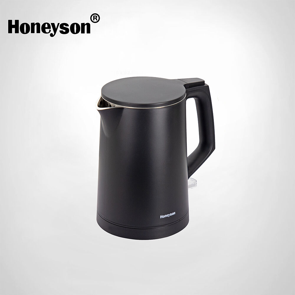 Ấm đun nước cho phòng khách sạn, dung tích 1,0 L, thân kép, kiểu ấm cách nhiệt khi chạm vào, mã H1012, ấm màu đen