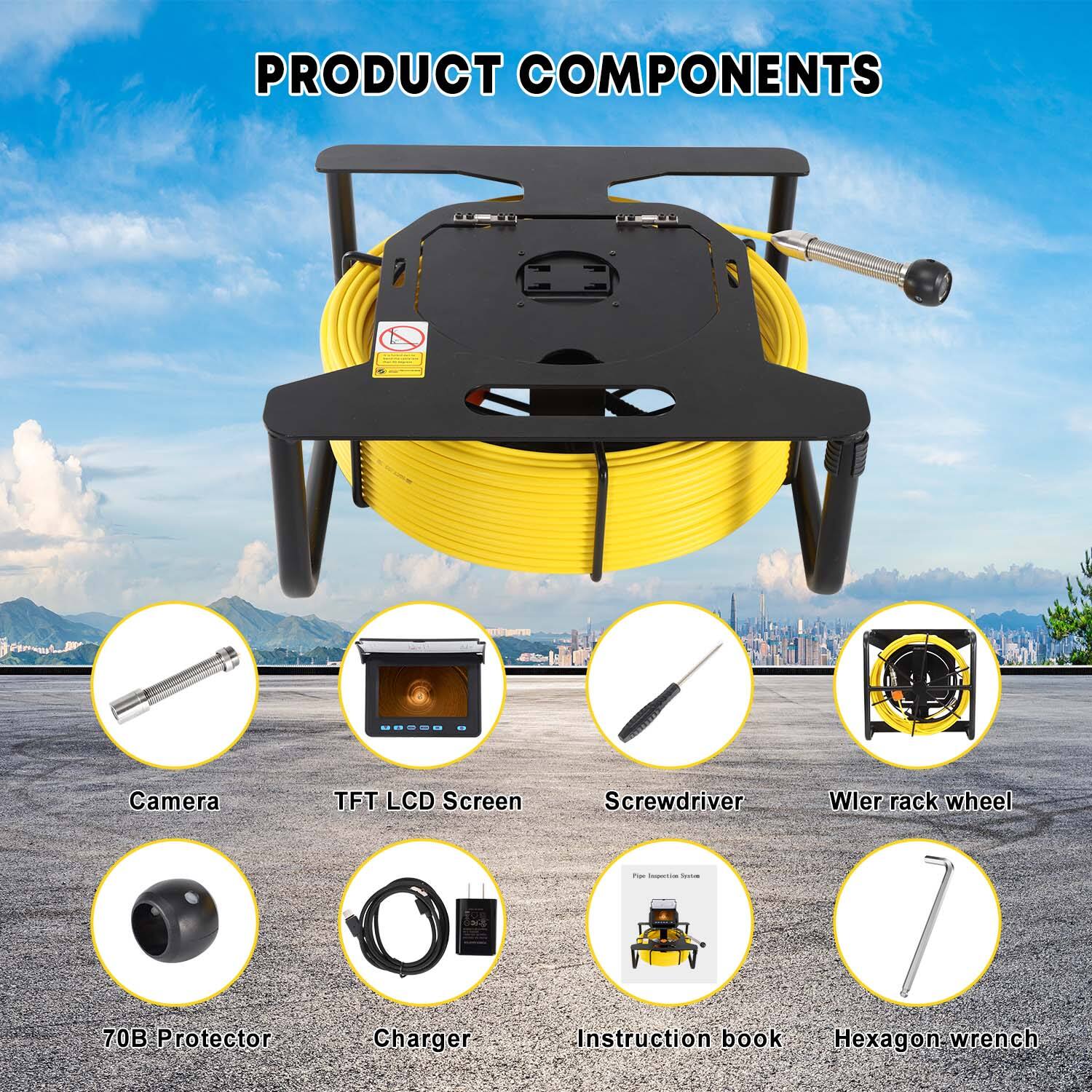  Pipe Camera 5Inch HD 1080P Screen with 16GB SD Video Recording