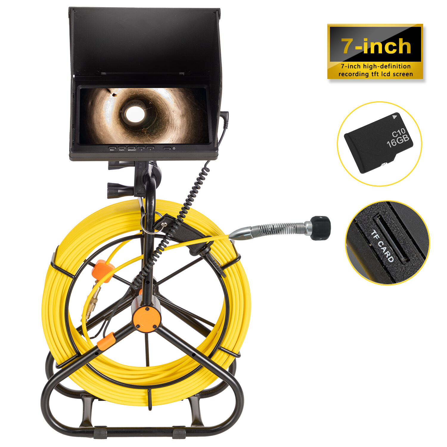 Pipe Camera 7inch HD1080P Screen&16GB Video Recording Drian Camera Inspection 23mm HD Camera head &IP68 Waterproof 