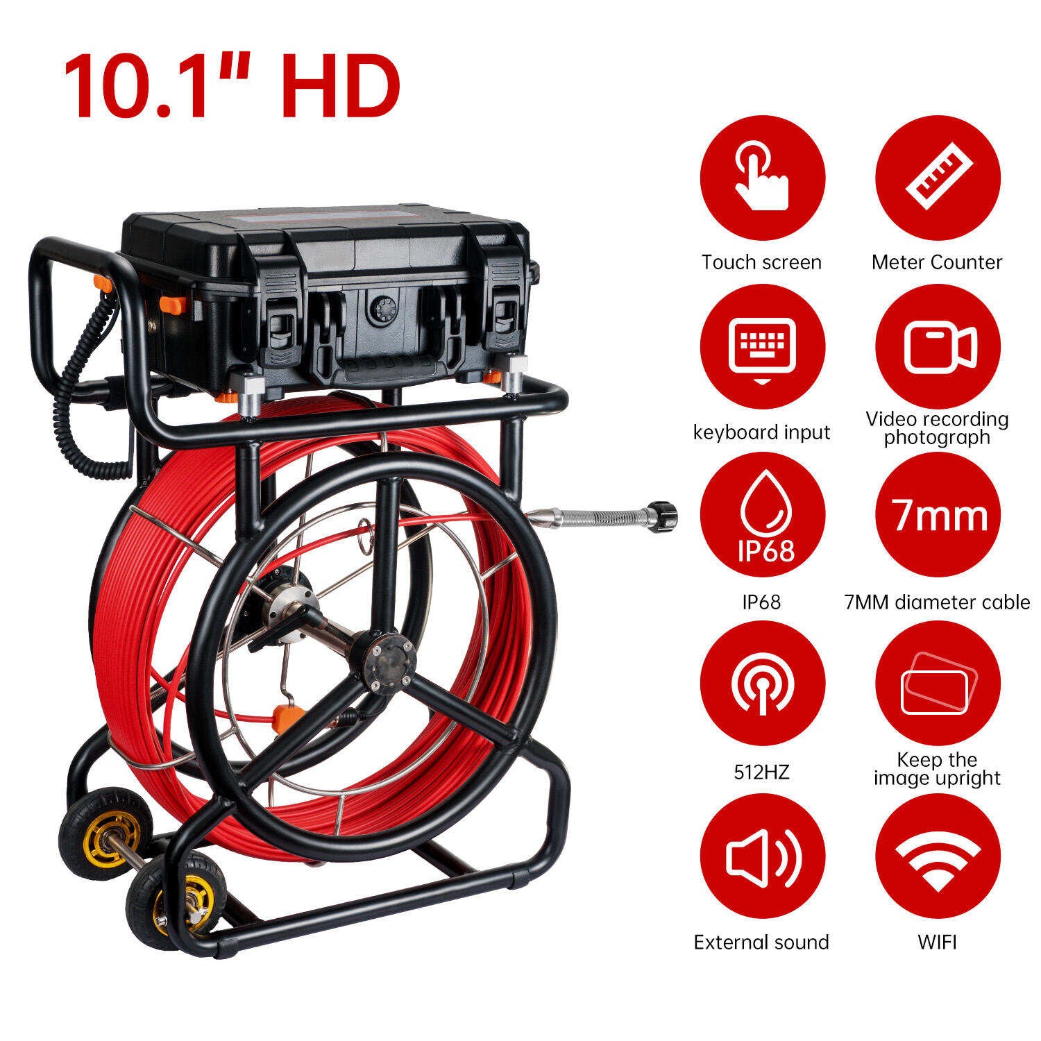 10.1inch HD1080P Screen Sewer Camera with 512Hz Sonde+Self-leveling Pipeline Plumpling Inspection WIFI &16GB DVR Video and Audio Recording  