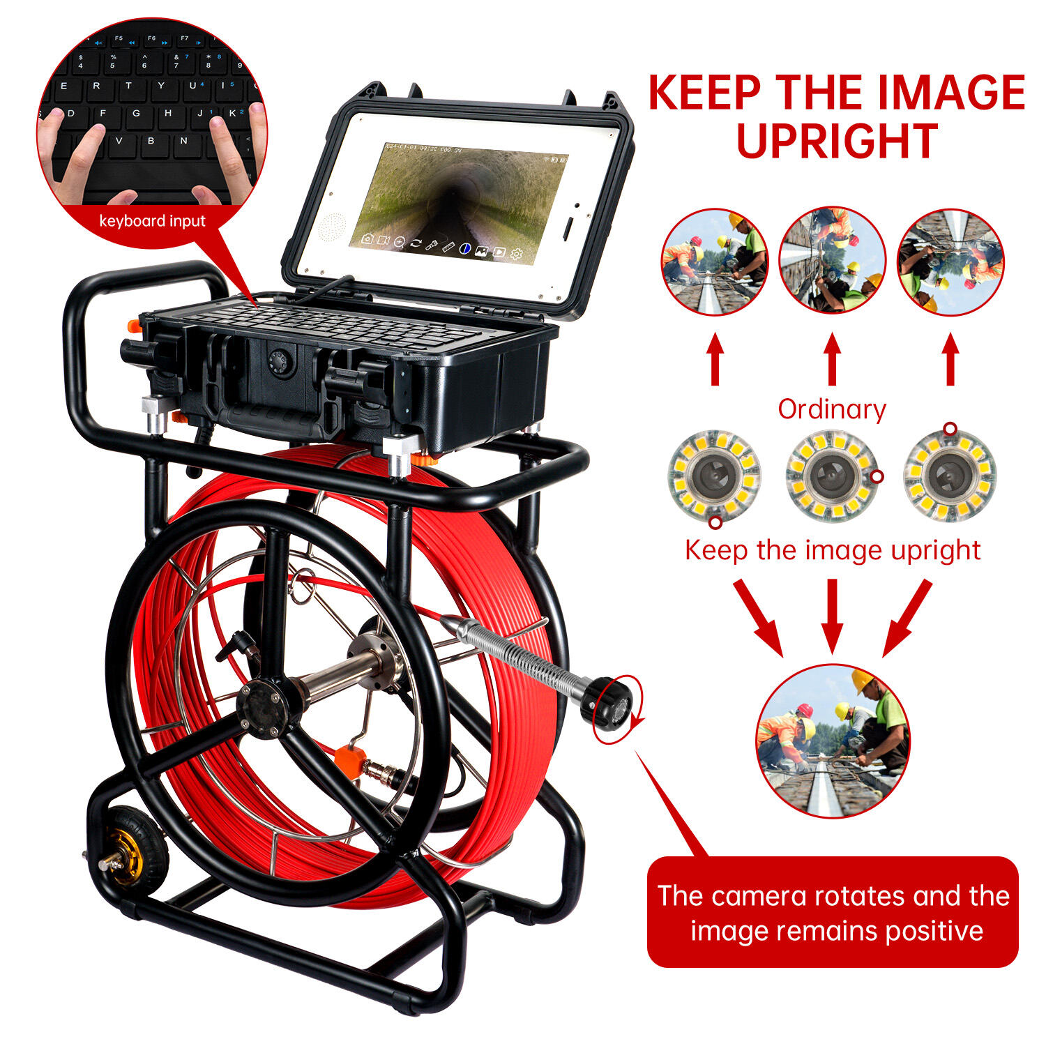 10.1inch HD1080P Screen Sewer Camera with 512Hz Sonde+Self-leveling Pipeline Plumpling Inspection WIFI &16GB DVR Video and Audio Recording  