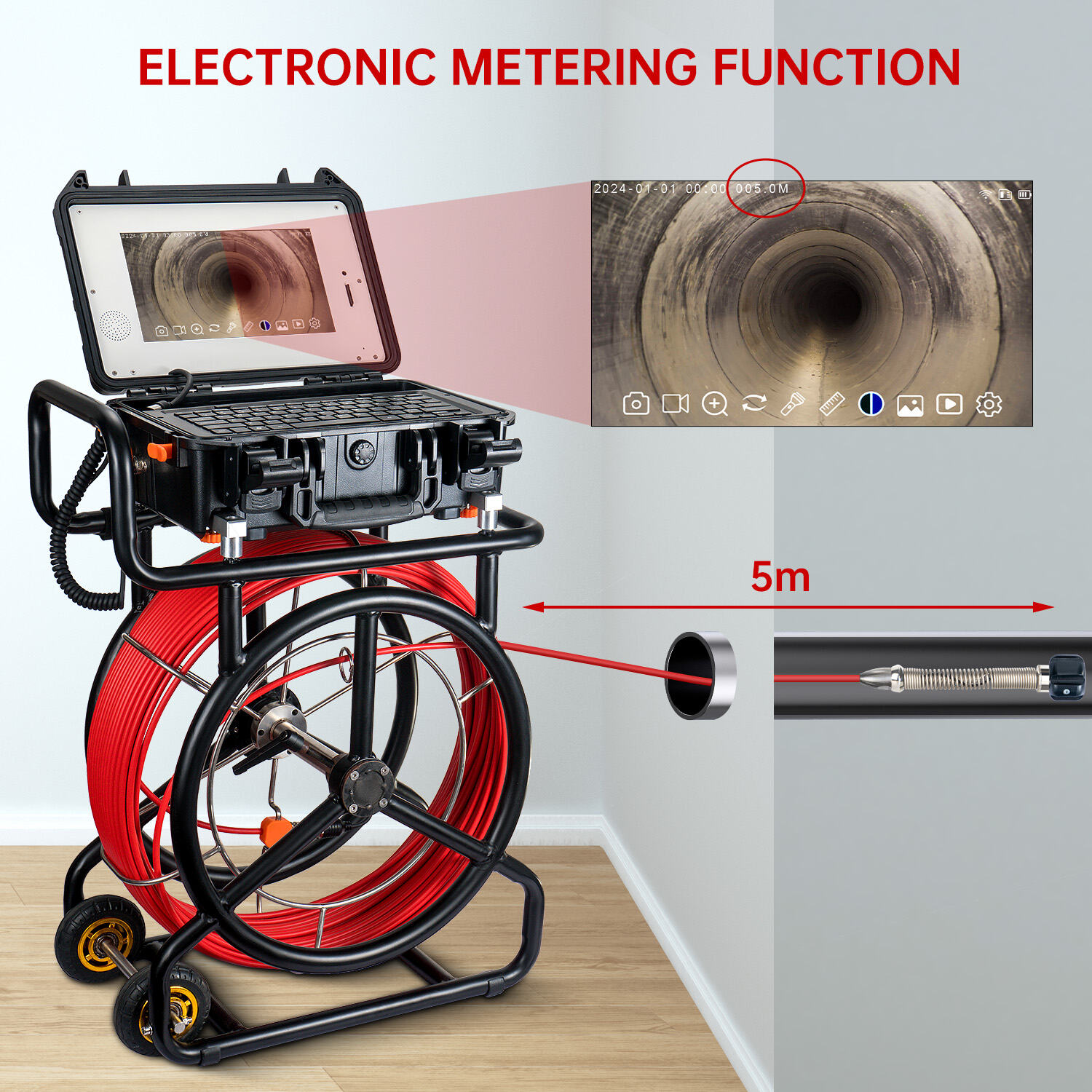 10.1inch HD1080P Screen Sewer Camera with 512Hz Sonde+Self-leveling Pipeline Plumpling Inspection WIFI &16GB DVR Video and Audio Recording  