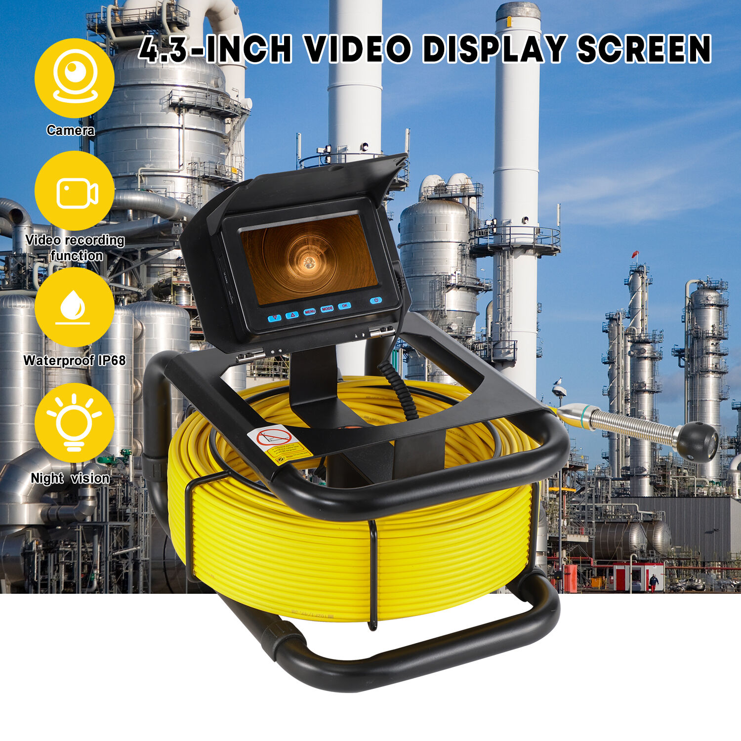 5inch HD 1080P Screen Sewer Camera with 16GB SD Card Video Recording for Drain Inspection