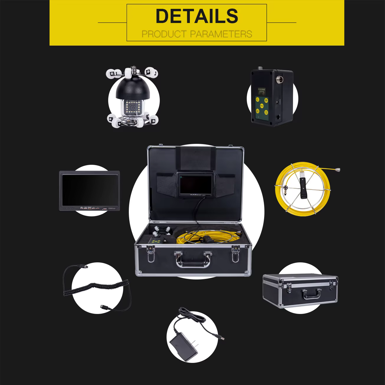 Factory 7 Inch Monitor Drain Sewer Pipe Camera with 360 degrees Camera Head, IP68 Waterproof Pipe Camera details