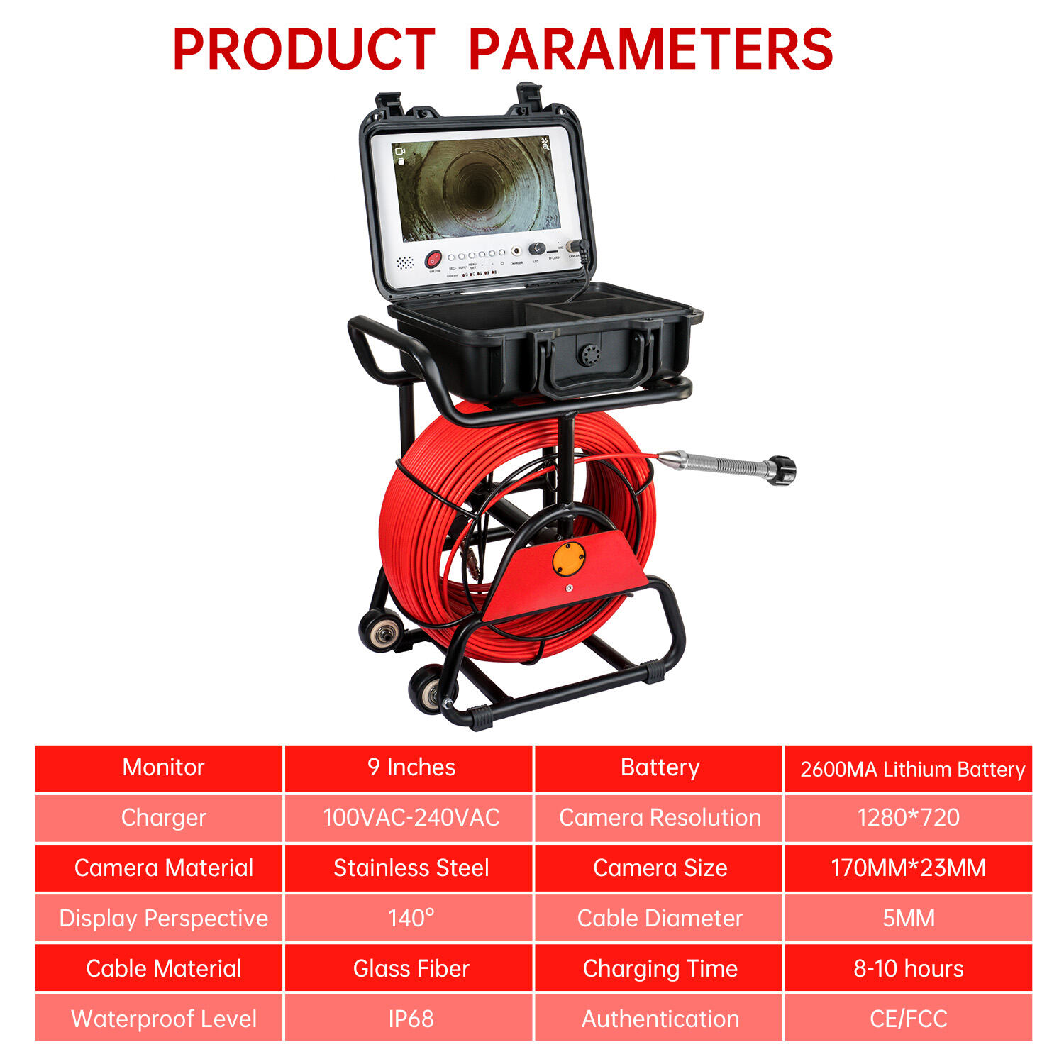 9inch Sewer Camera with 512Hz Sonde+Self-leveling function and WIFI Pipeline Plumpling Inspection