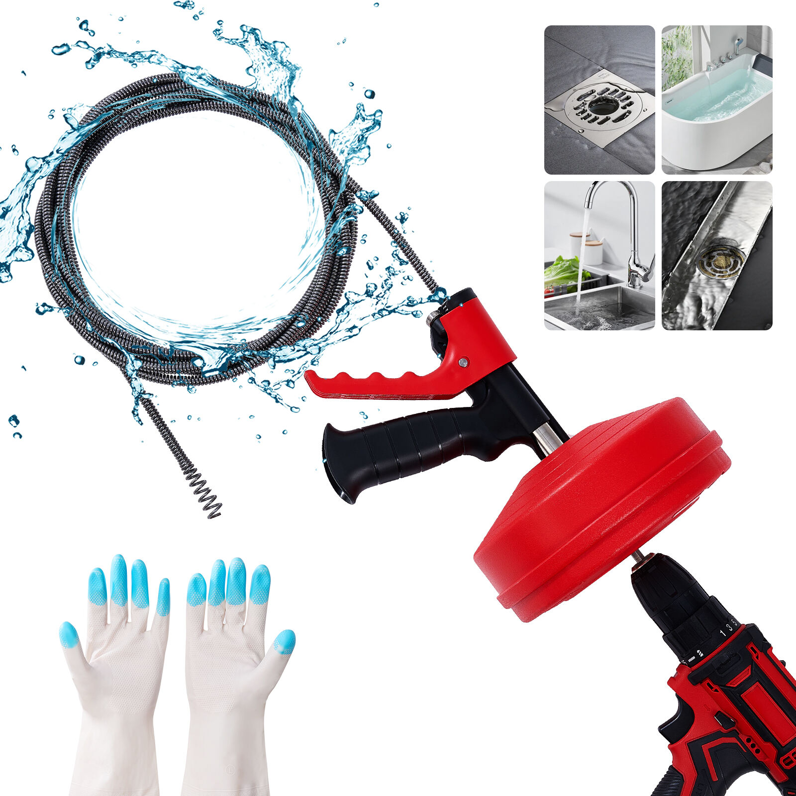 Pipe cleaning machines Heavy Duty Dual Mode (Manual/Automatic) Plumbing Auger, Clog Remover for sink and drain unblocking, Bathtub, Shower Drains - drain auger for real DYIs
