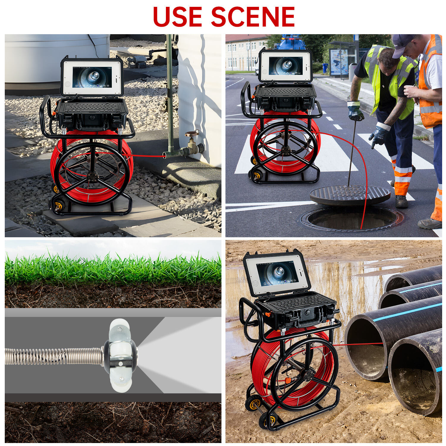 10.1inch HD1080P Screen Sewer Camera with 512Hz Sonde+Self-leveling Pipeline Plumpling Inspection WIFI &16GB DVR Video and Audio Recording  