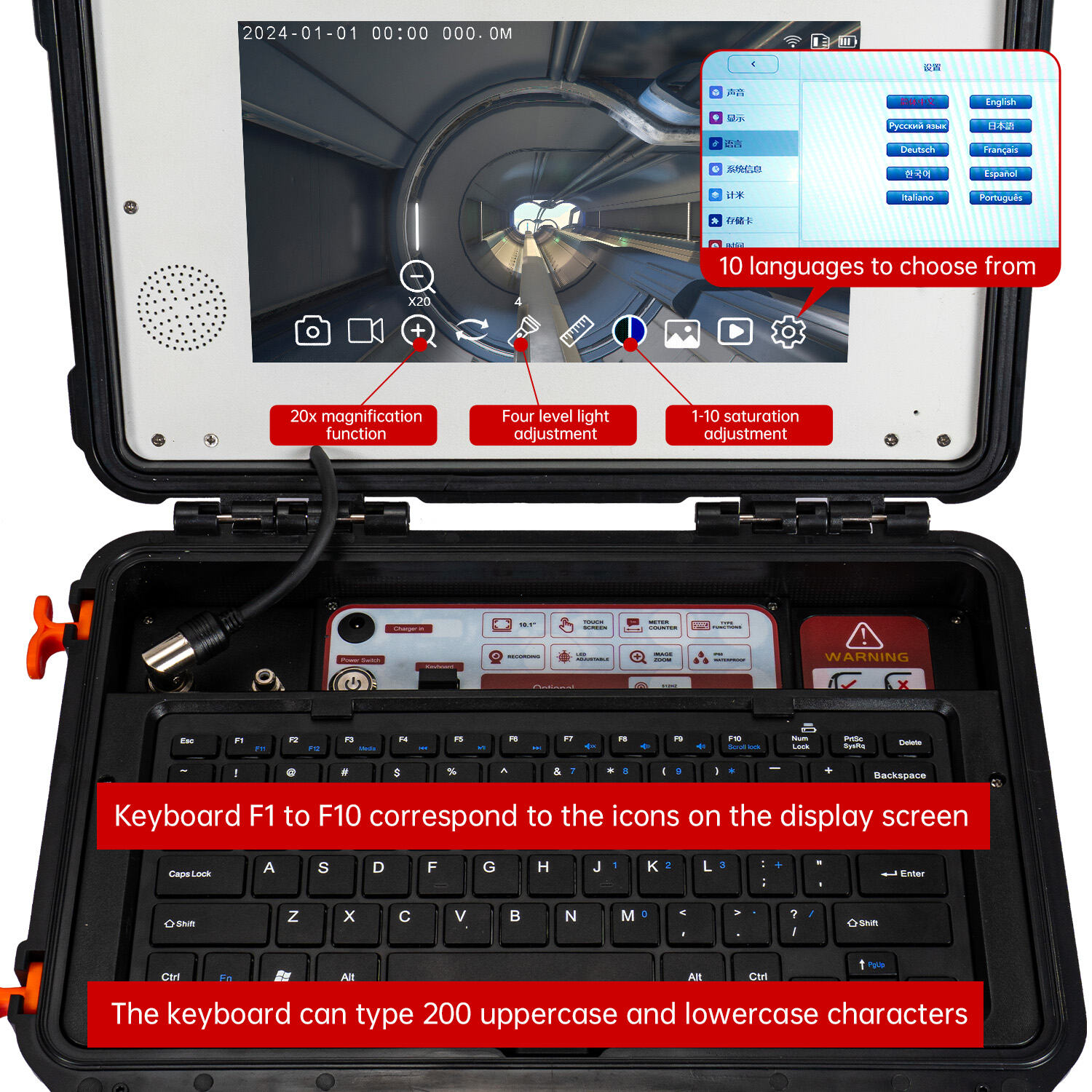 10.1inch HD1080P Screen Sewer Camera with 512Hz Sonde+Self-leveling Pipeline Plumpling Inspection WIFI &16GB DVR Video and Audio Recording  