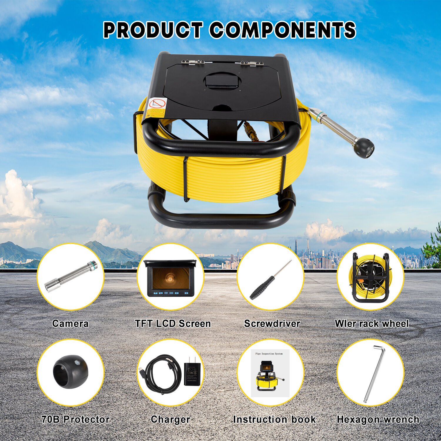 5inch HD 1080P Screen Sewer Camera with 16GB SD Card Video Recording for Drain Inspection