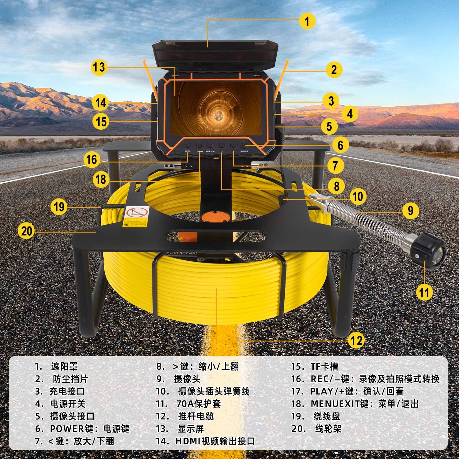 Sewer Camera 5inch HD Screen&16GB SD Card Video Recording for Pipeline Inspection Checking