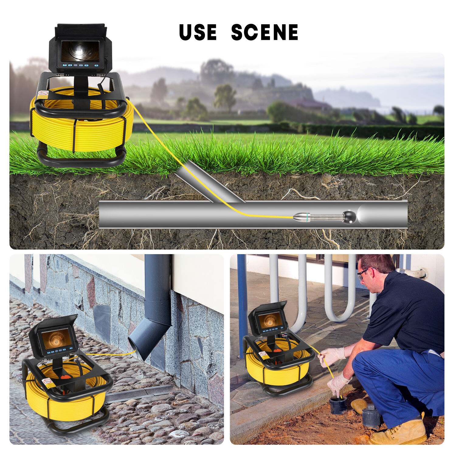 5inch HD 1080P Screen Sewer Camera with 16GB SD Card Video Recording for Drain Inspection