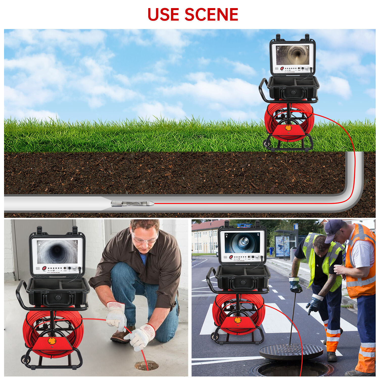9inch HD IPS Screen Sewer Camera with 16GB SD Video&Audio Recording from Drain Camera Factory 36X Image Enlarger