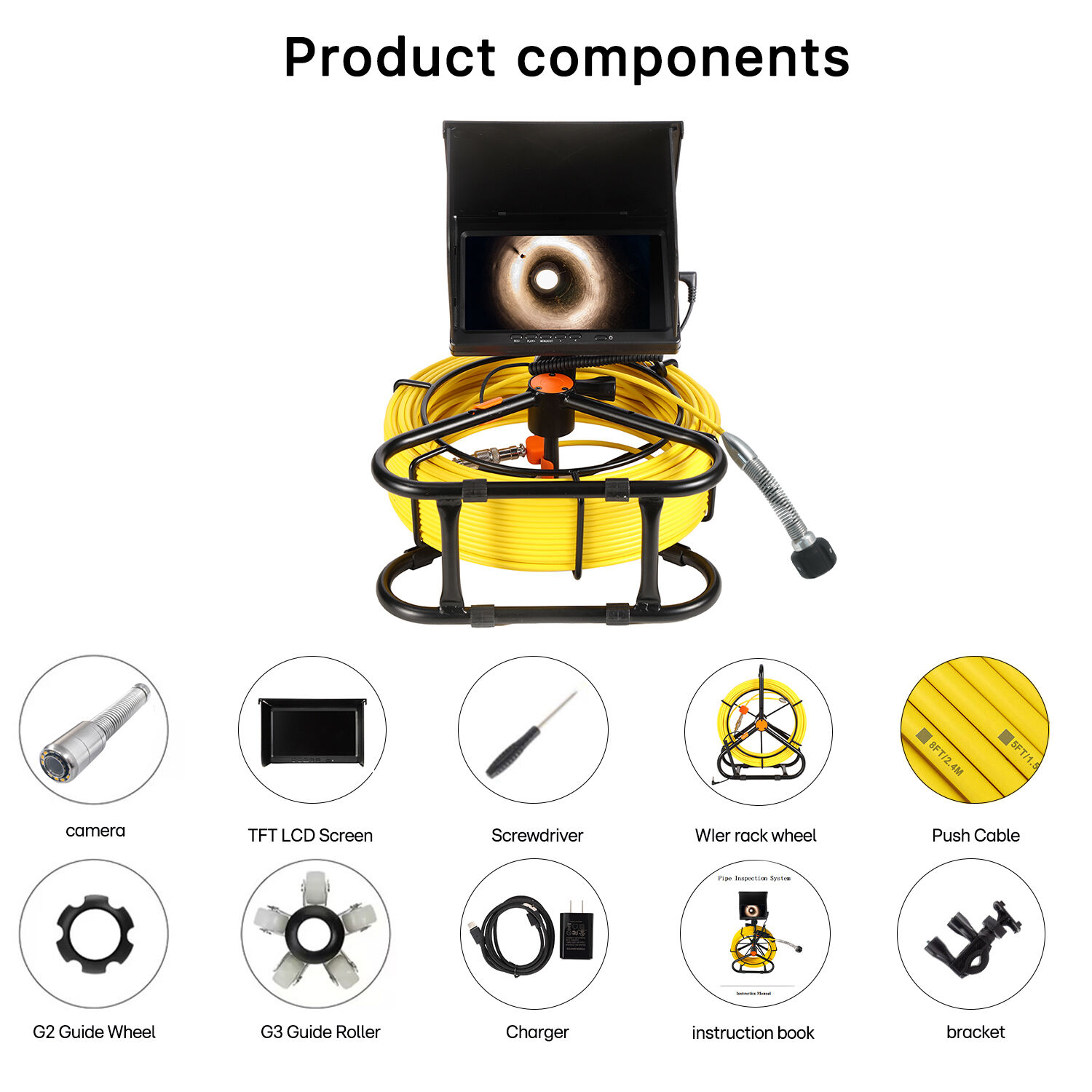 Pipe Camera 7inch HD1080P Screen&16GB Video Recording Drian Camera Inspection 23mm HD Camera head &IP68 Waterproof 