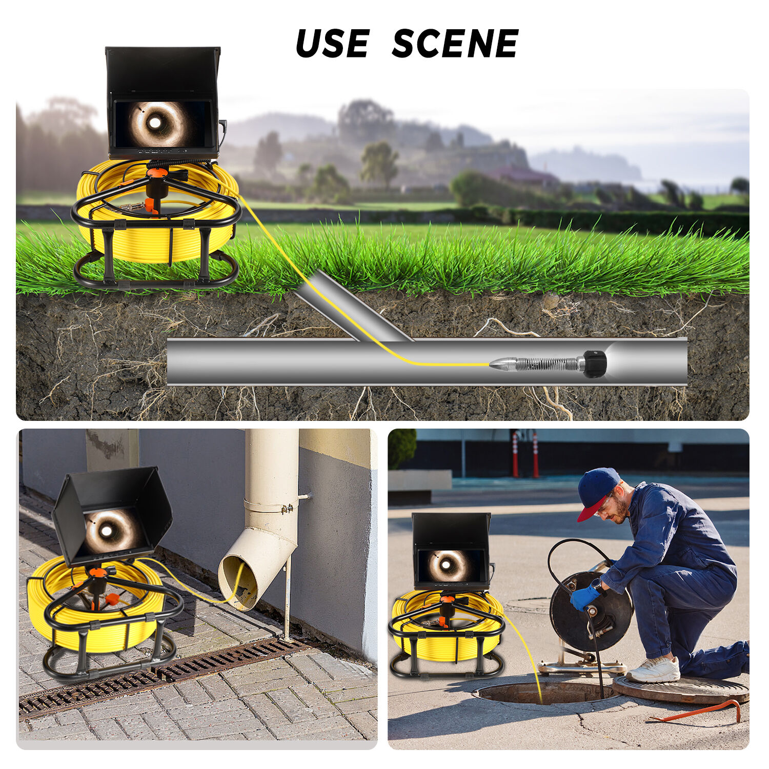 Pipe Camera 7inch HD1080P Screen&16GB Video Recording Drian Camera Inspection 23mm HD Camera head &IP68 Waterproof 