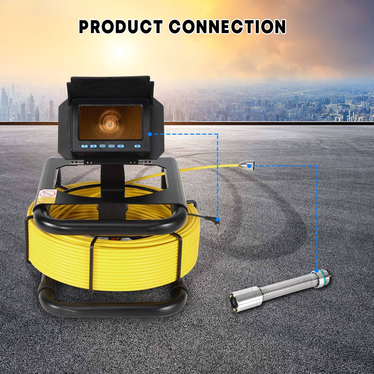 5inch HD 1080P Screen Sewer Camera with 16GB SD Card Video Recording for Drain Inspection