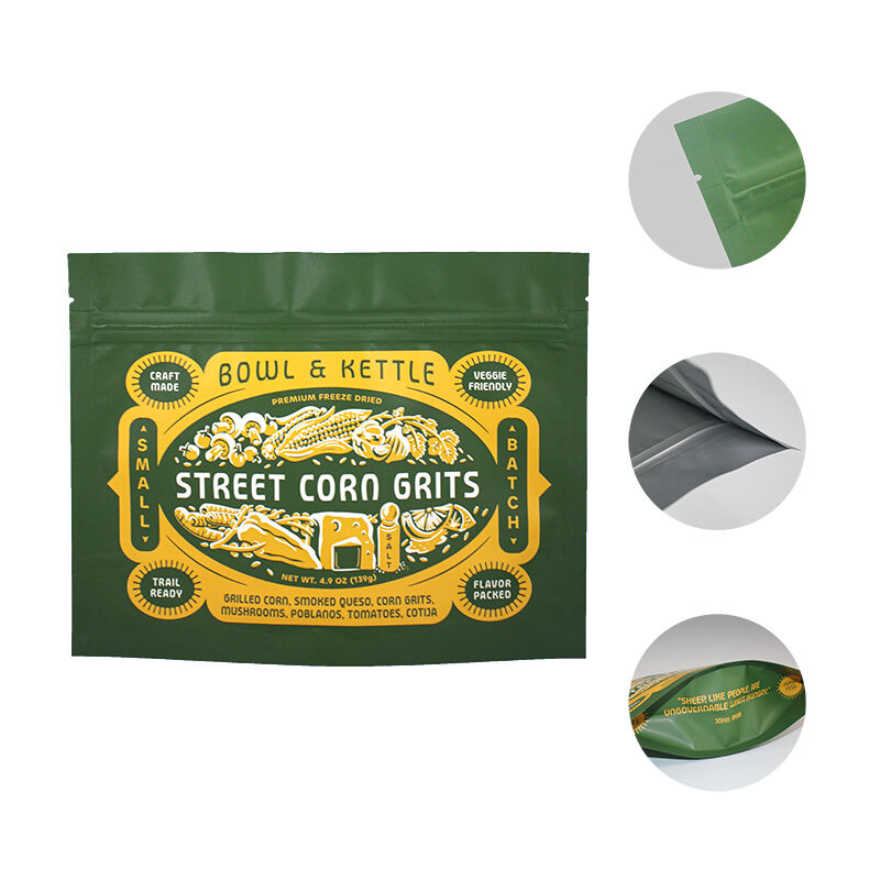 Custom Printed Logo Matte Zipper Lock Resealable Stand Up Pouch Corn Salad Healthy Food Plastic Packaging Mylar Bag