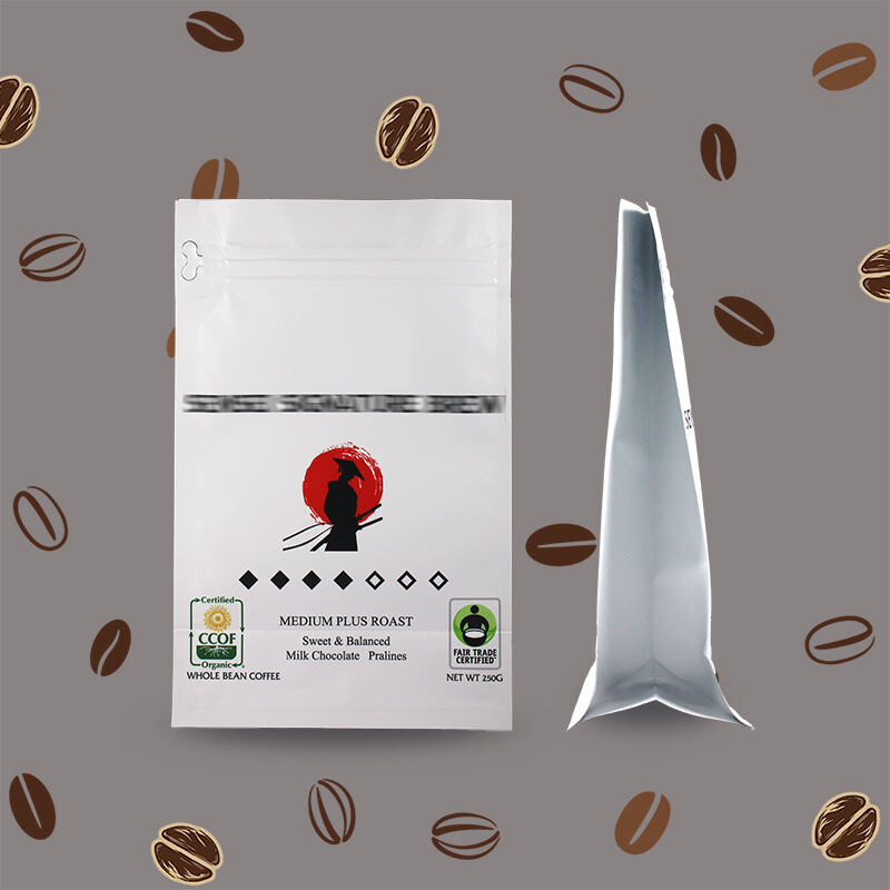 Printing Flat Bottom Custom Top Zipper Instant Coffee Mylar Packaging Bags With One Way Valve