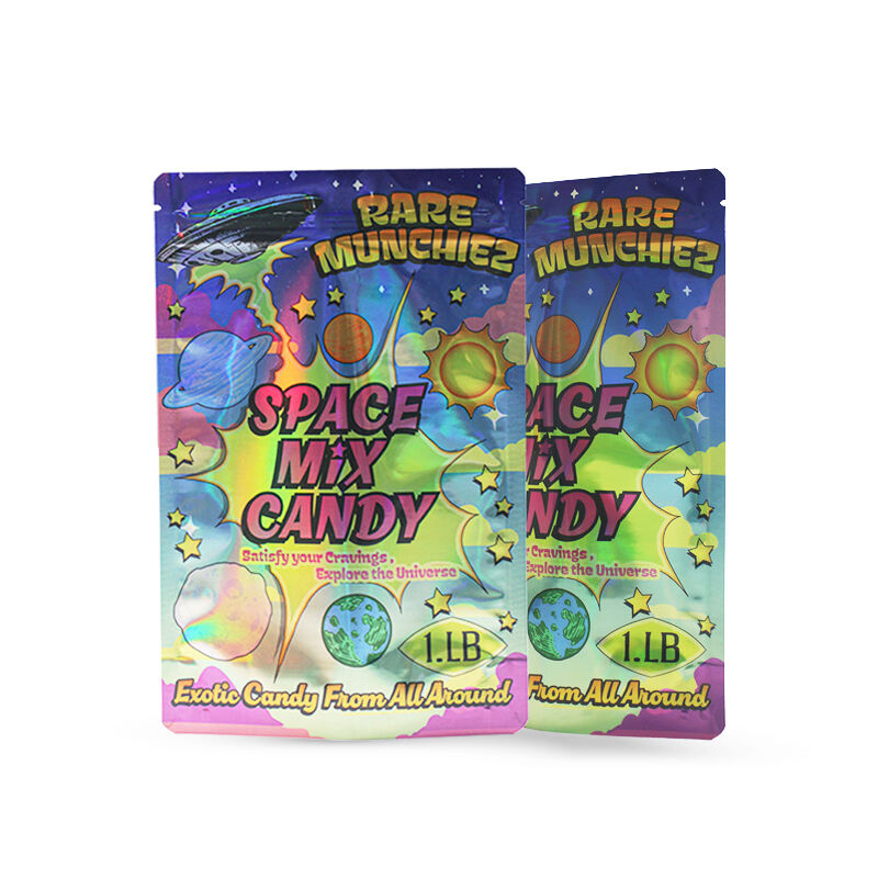 Customized 3 side sealable resealable holographic zipper lock sealed plastic 3D bag resealable zipper food grade packaging bag