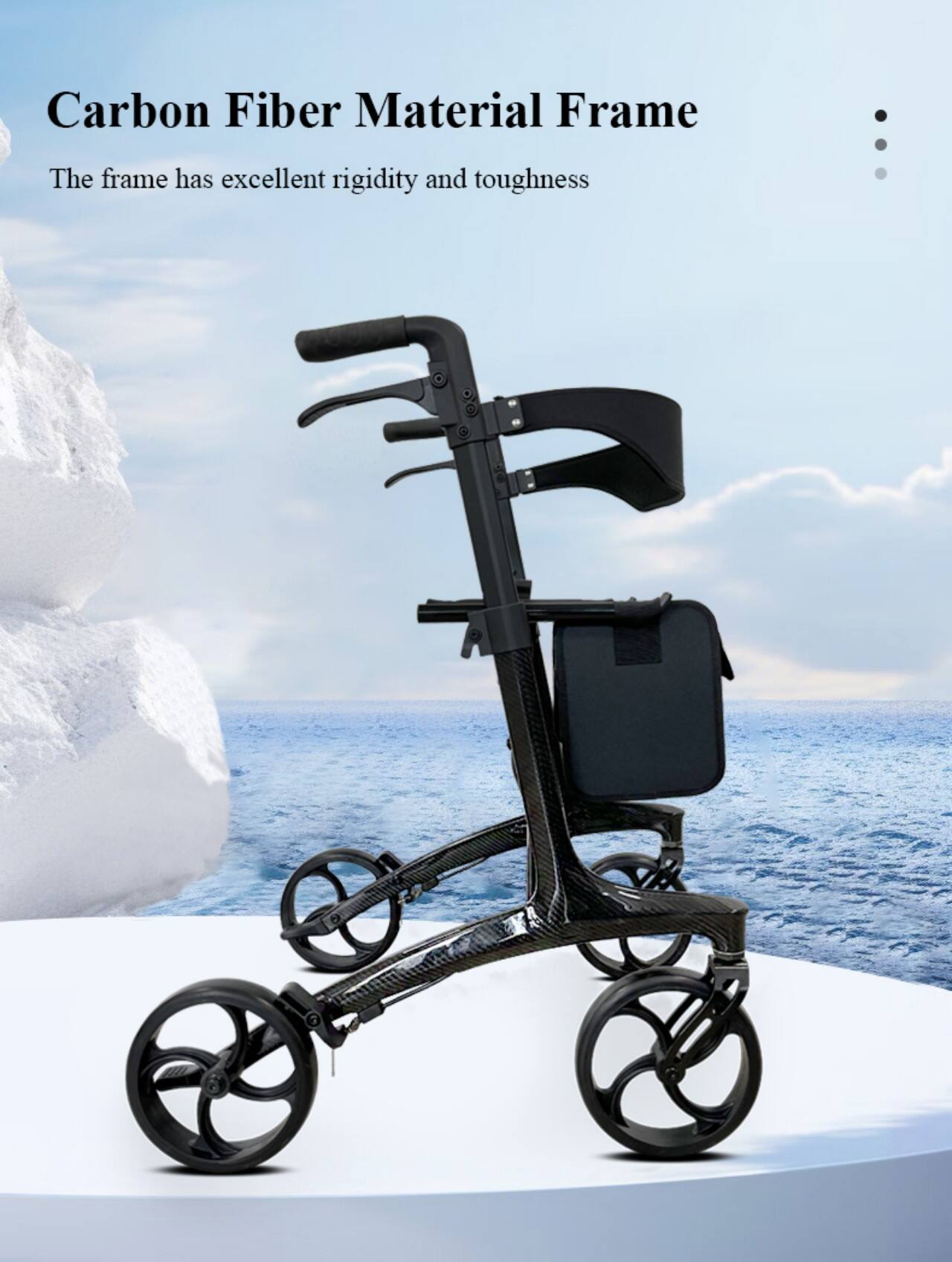 KSM-806 Foldable Carbon Fiber Ultralight Rollator Walker Lightweight  Folding Rolling Walker Rollator with Seat and Organizer Bag factory