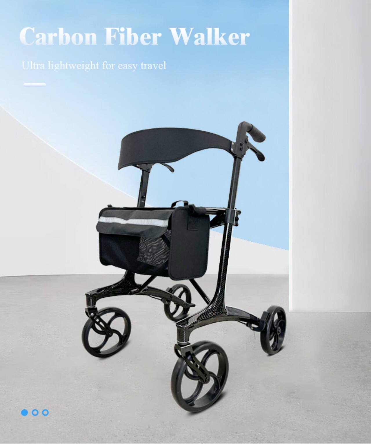 KSM-806 Foldable Carbon Fiber Ultralight Rollator Walker Lightweight  Folding Rolling Walker Rollator with Seat and Organizer Bag supplier