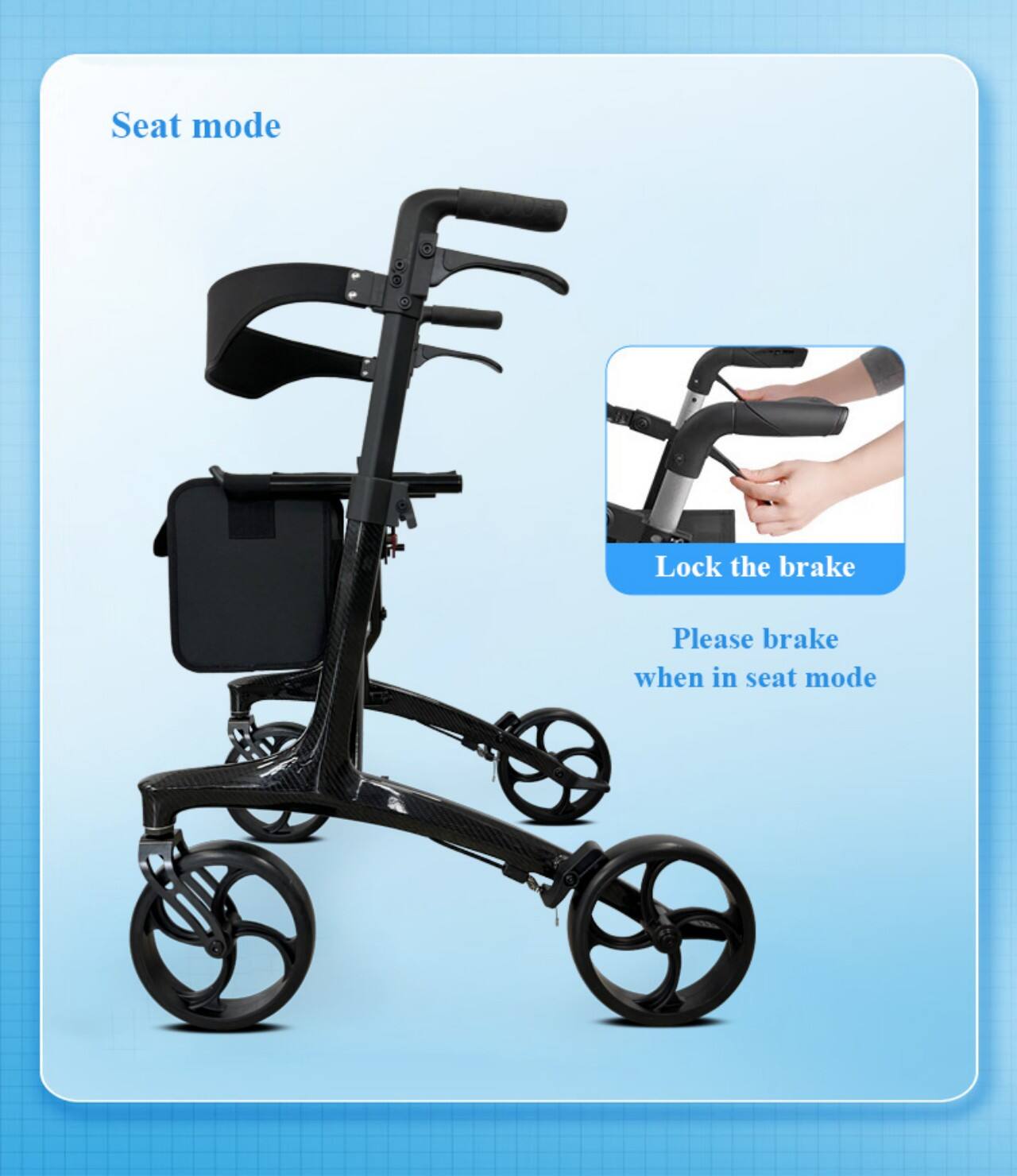 KSM-806 Foldable Carbon Fiber Ultralight Rollator Walker Lightweight  Folding Rolling Walker Rollator with Seat and Organizer Bag manufacture