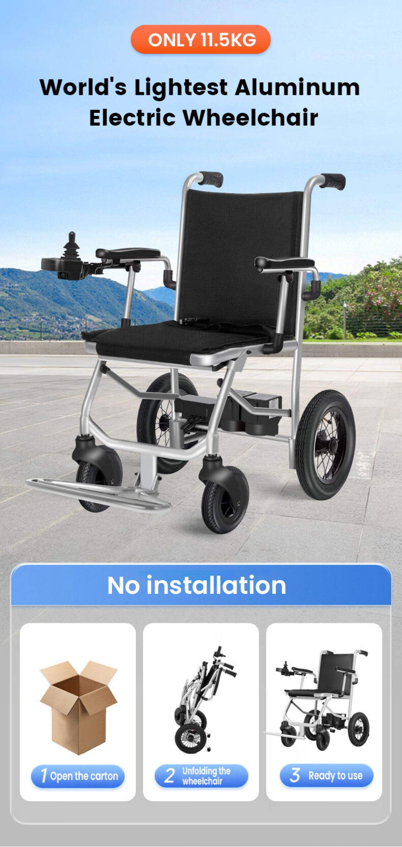 KSM-605 13.5 kgs Lithium battery Electric Aluminum Lightweight Foldable Wheelchair For The Disabled portable electric wheelchair Walker factory