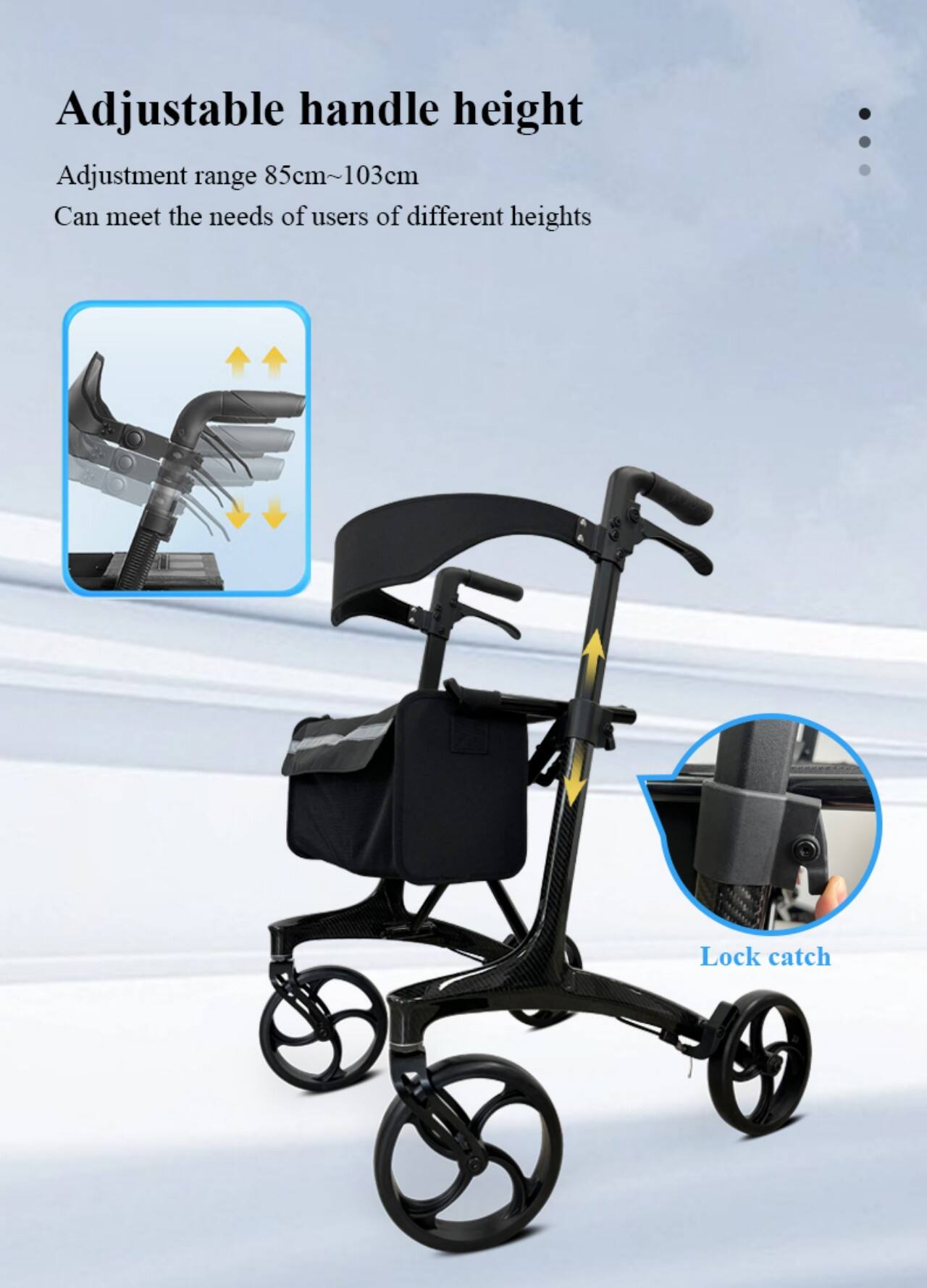 KSM-806 Foldable Carbon Fiber Ultralight Rollator Walker Lightweight  Folding Rolling Walker Rollator with Seat and Organizer Bag details