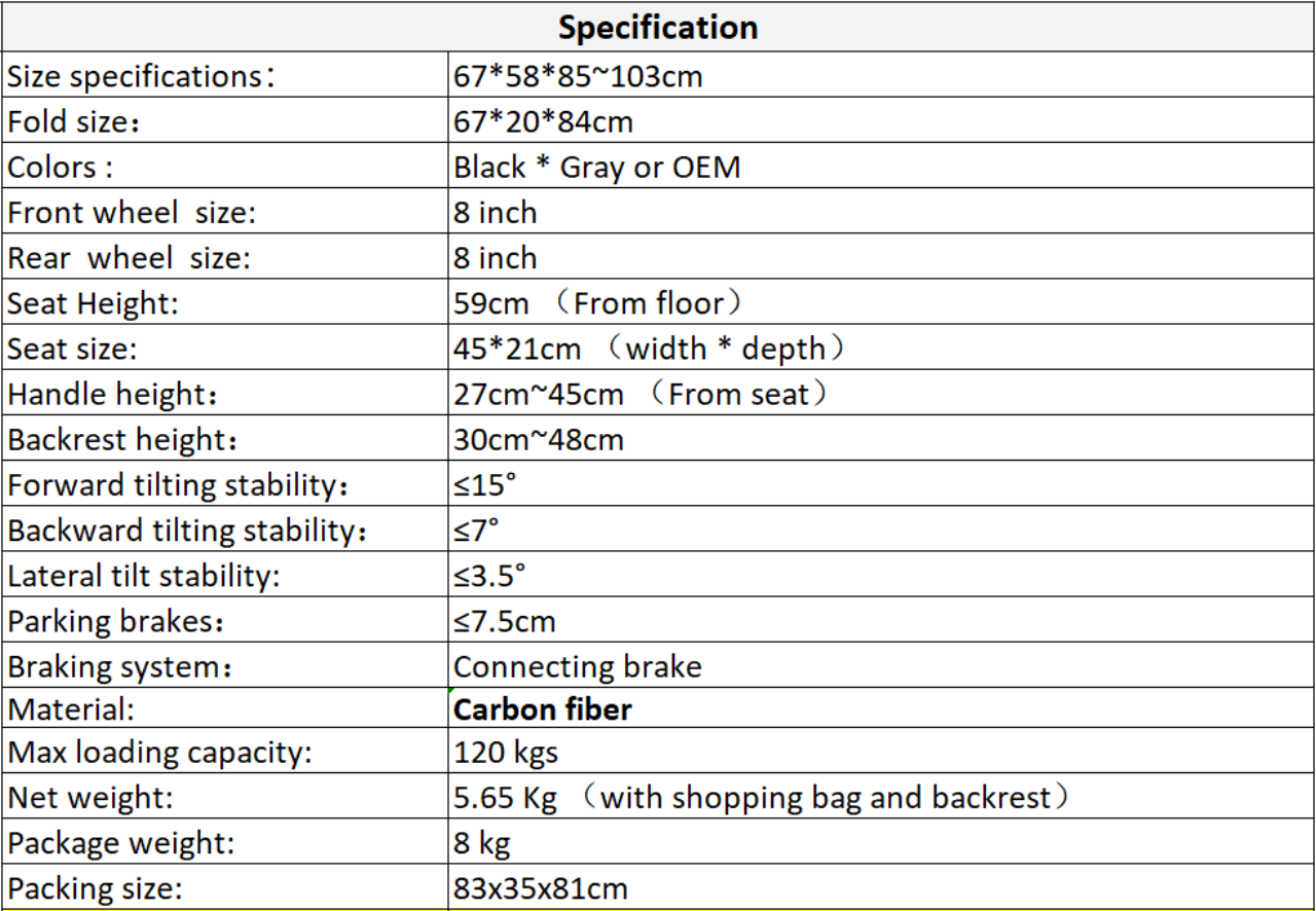 KSM-806 Foldable Carbon Fiber Ultralight Rollator Walker Lightweight  Folding Rolling Walker Rollator with Seat and Organizer Bag factory