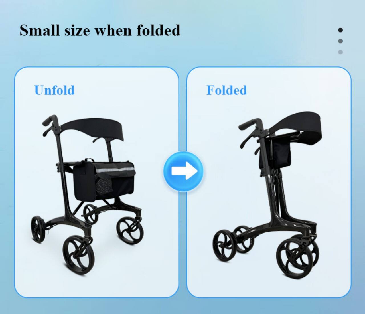 KSM-806 Foldable Carbon Fiber Ultralight Rollator Walker Lightweight  Folding Rolling Walker Rollator with Seat and Organizer Bag supplier