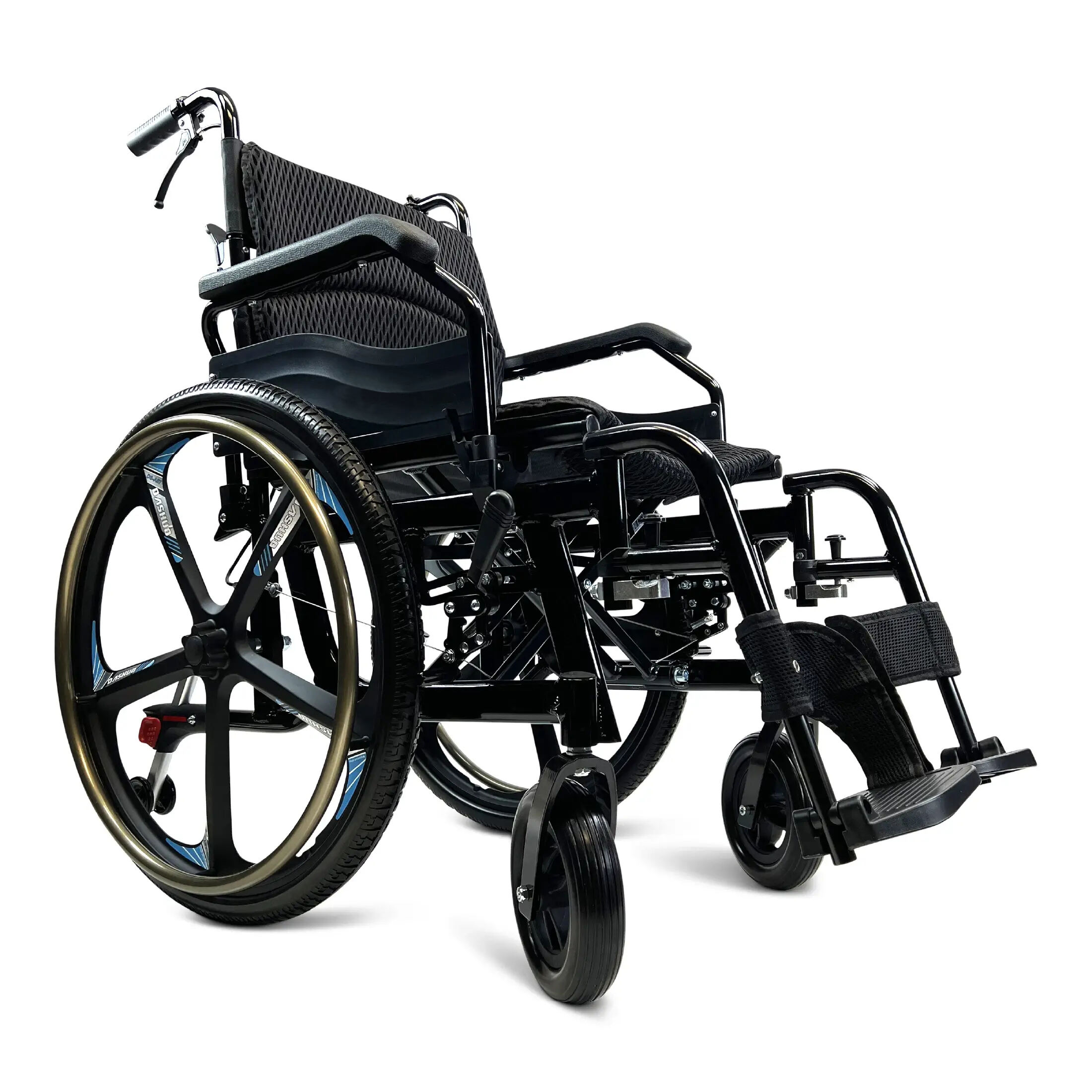 KSM-201Plus Neues Design Portabler Manueller Rollstuhl mit Parkfunktion, 24′′ Schnelltrenn-Räder, Verstellbare Armlehnen