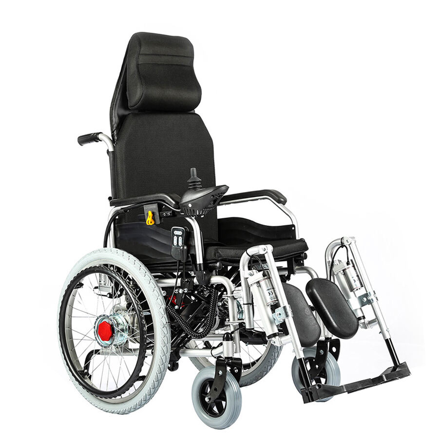 KSM-508 Silla de ruedas eléctrica con respaldo alto ajustable de 90-160/180° y reposapiés ajustable silla de ruedas plegable y reclinable automáticamente