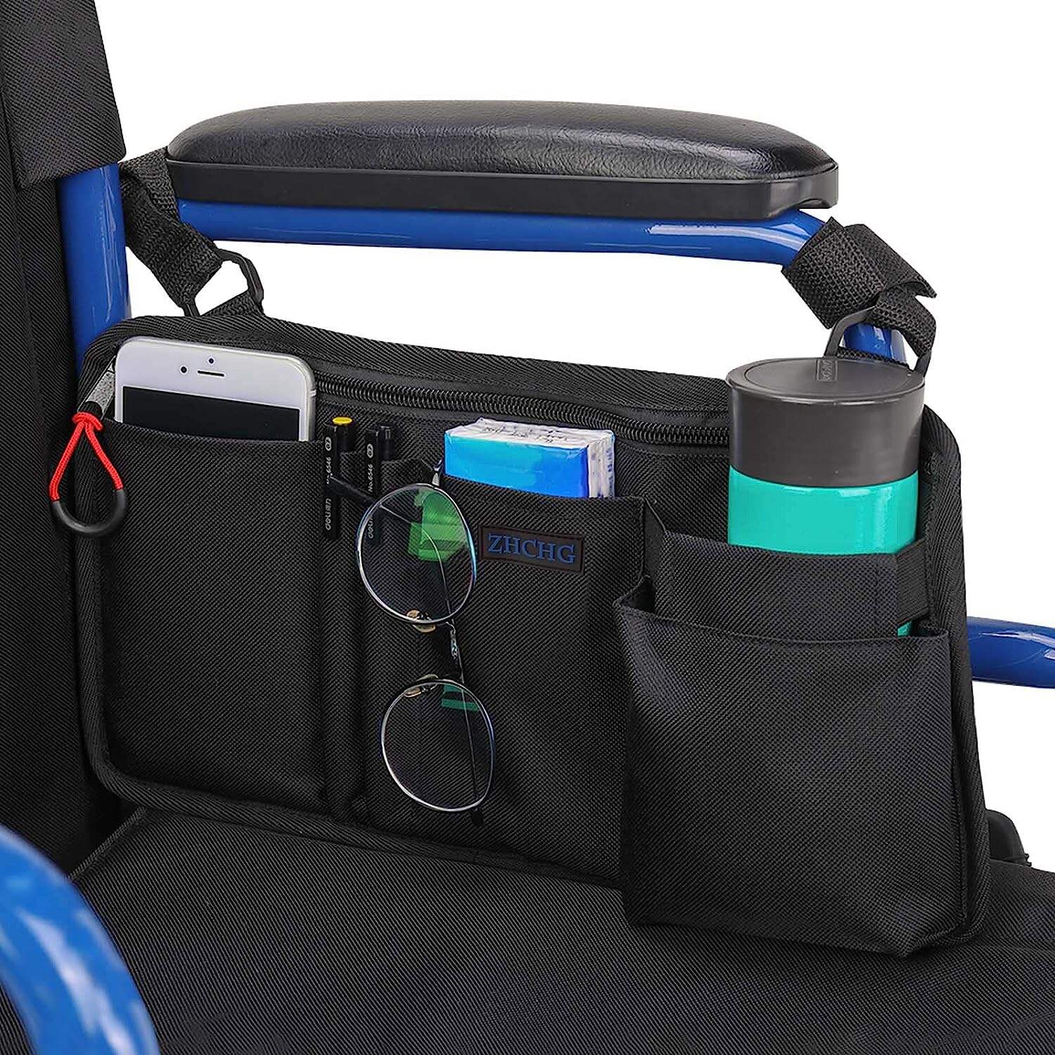 KSM-WB02 WielstoelTas Zijorganisator Opslag Armsteun Zak Reflectieve Streep Waterdichte Stof voor de Meeste Wielstoelen of Rollators