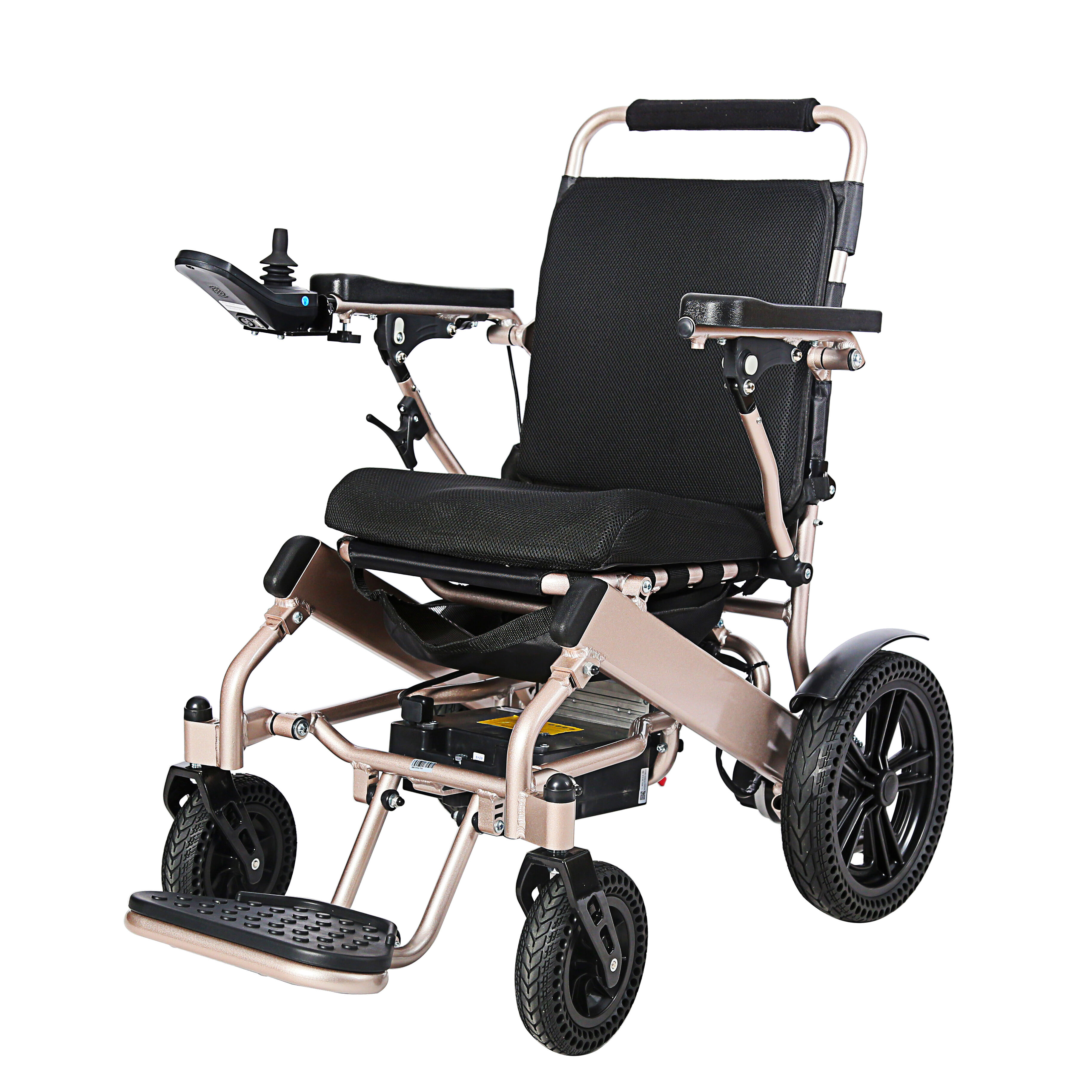 Silla de Ruedas Eléctrica Plegable Ligera KSM-601L con Función de Inclinación del Respaldo, Mandos con Pantalla LCD y Ruedas Sólidas en Forma de Panal. Obtén una Cotización