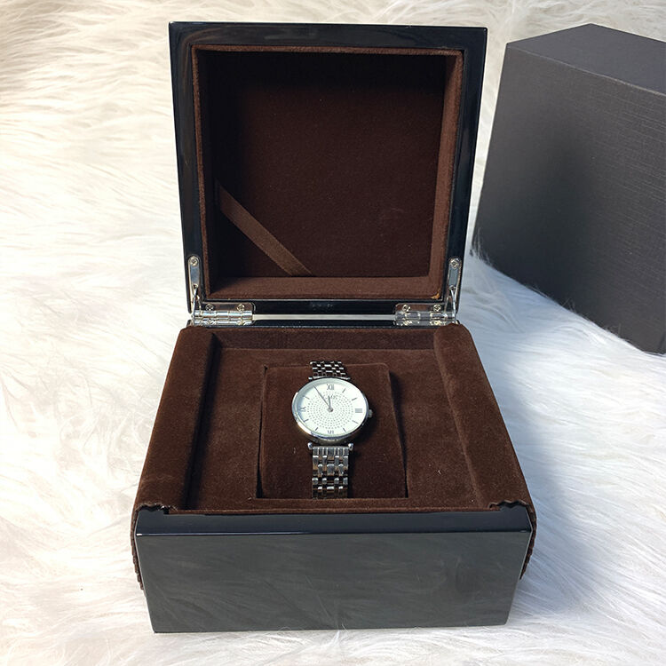 Classic Walnut Watch Box with Brown Velvet Interior & Display Pillow