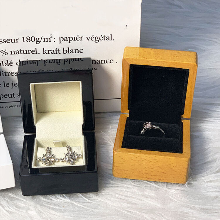 Square Wooden Jewelry Box Set - Black & White Velvet Lined