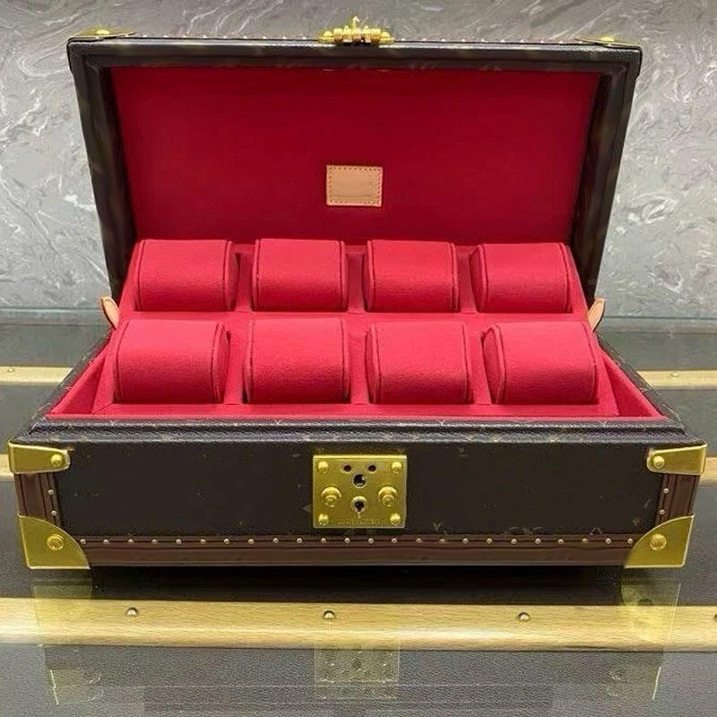Luksus 8-lokeroinen vintage-kellolaatikko – premium-puinen kellovarastolaatikko punaisen velvettin sisällä ja lukolla, kokoelma-edition kellojärjestelylaatikko