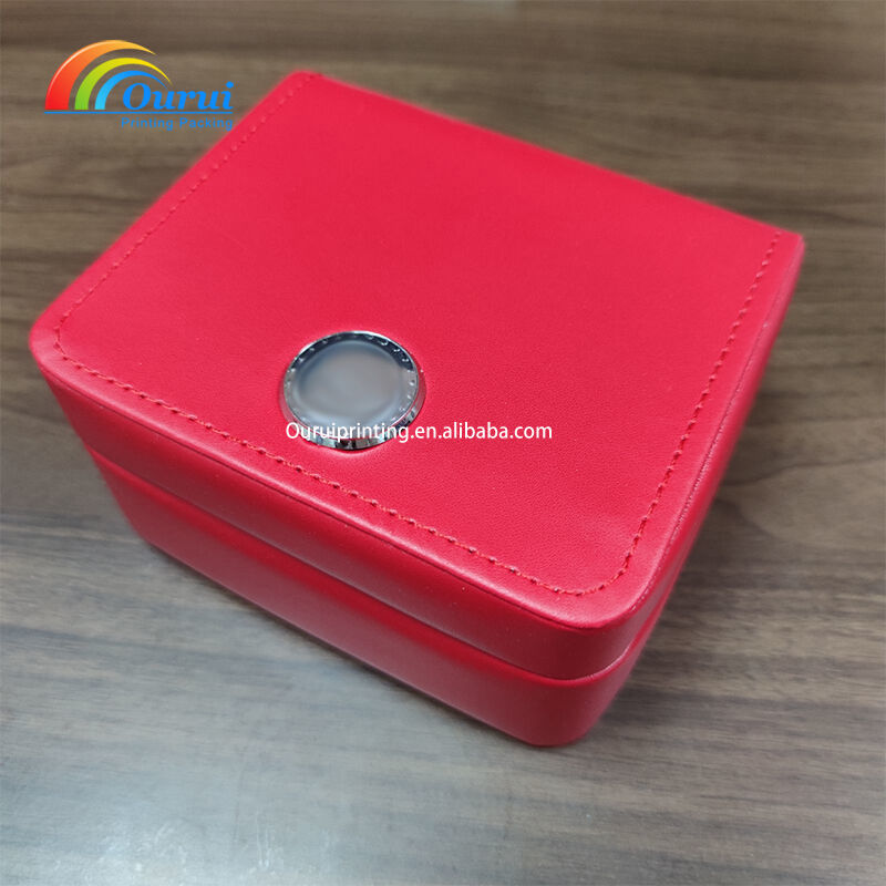 Custom Logo OMEGA Watch Box, Luxury Red PU Leather Flip-Top Watch Case with Suede Lining, Customized Watch Packaging for Brand