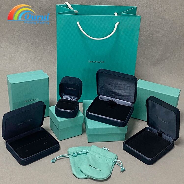Tiffany Style Luxury Jewelry Box Set with Gift Bag & Pouch for Rings, Necklaces & Earrings