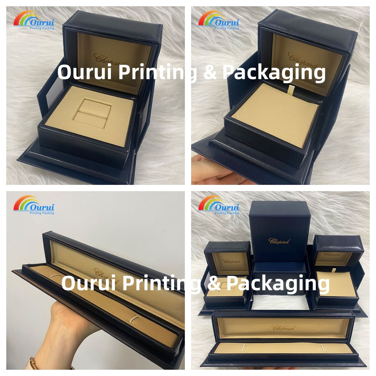 Custom Logo Luxury Dark Blue Leather Watch Box Set, High-end Watch Packaging Box with Pillow & Gift Bag, Branded Watch Storage Case