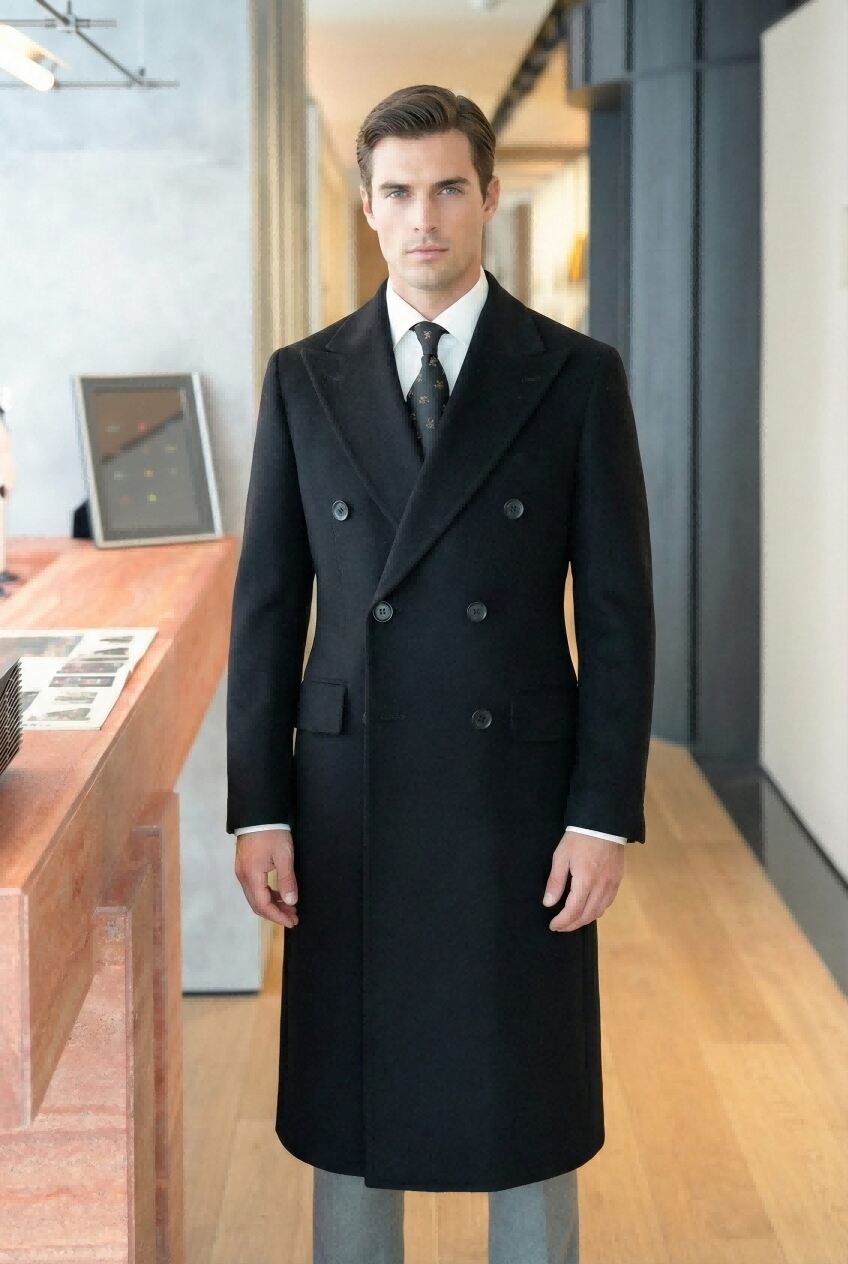 The Diplomat Double-Breasted Greatcoat | Midnight Black